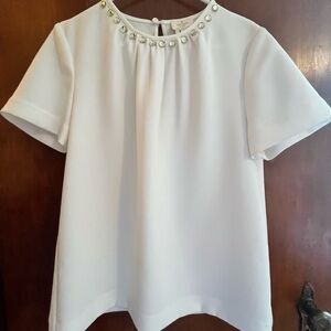 Kate Spade White Embellished Short Sleeve Blouse